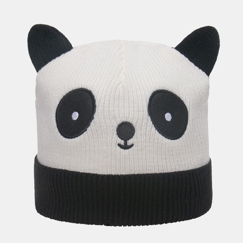 Unisex-strickmütze Cartoon-panda-kopfform-stickerei Mode-wärme-bördel-beanie-mütze