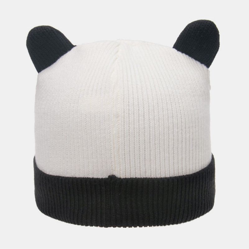 Unisex-strickmütze Cartoon-panda-kopfform-stickerei Mode-wärme-bördel-beanie-mütze