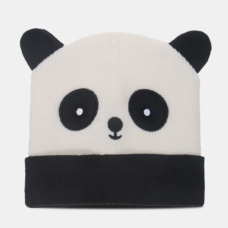 Unisex-strickmütze Cartoon-panda-kopfform-stickerei Mode-wärme-bördel-beanie-mütze