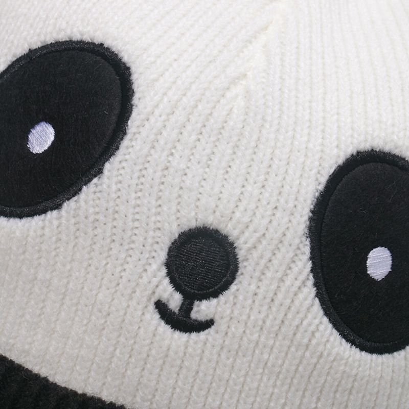 Unisex-strickmütze Cartoon-panda-kopfform-stickerei Mode-wärme-bördel-beanie-mütze