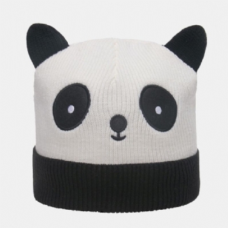 Unisex-strickmütze Cartoon-panda-kopfform-stickerei Mode-wärme-bördel-beanie-mütze