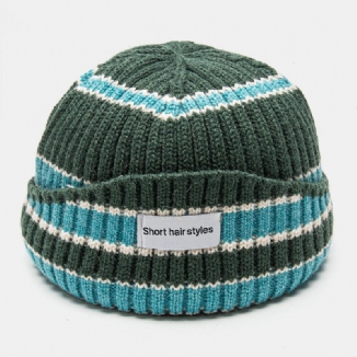 Unisex Strickmütze Farbkontrast Gestreift Buchstabe Muster Label Brimless Beanie Landlord Cap Skull Cap