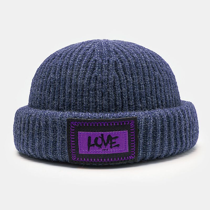 Unisex-strickmütze Mit Buchstabenmuster Und Randlosem Bördelrand Für Outdoor-wärme-mütze Landlord Cap Skull Cap