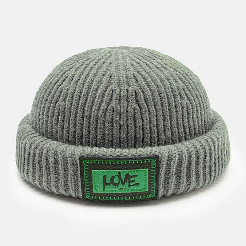 Unisex-strickmütze Mit Buchstabenmuster Und Randlosem Bördelrand Für Outdoor-wärme-mütze Landlord Cap Skull Cap