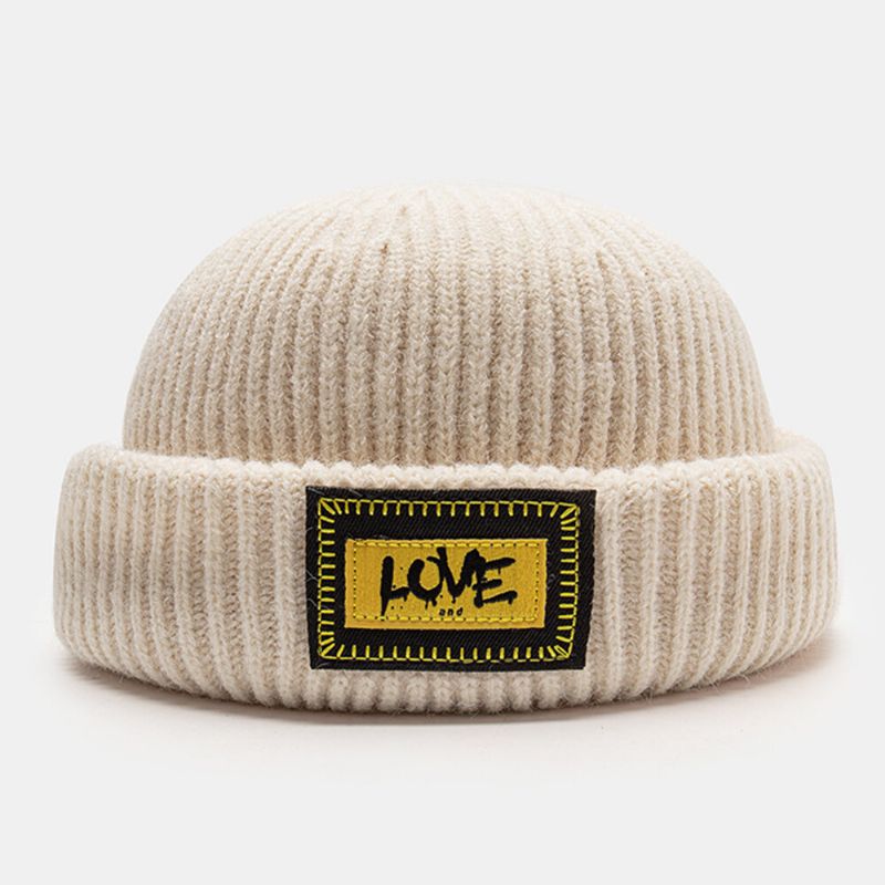 Unisex-strickmütze Mit Buchstabenmuster Und Randlosem Bördelrand Für Outdoor-wärme-mütze Landlord Cap Skull Cap