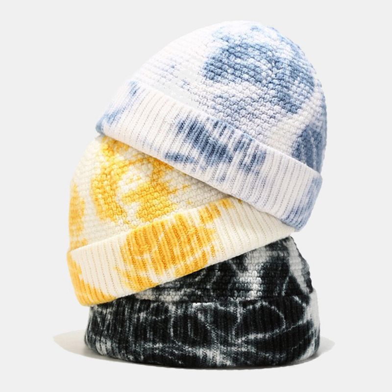 Unisex-strickmütze Mit Unregelmäßigem Batikmuster Street Hip Hop Verstellbar Atmungsaktiv Warm Sonnenschutz Landlord-mütze Beanie-schädelmütze