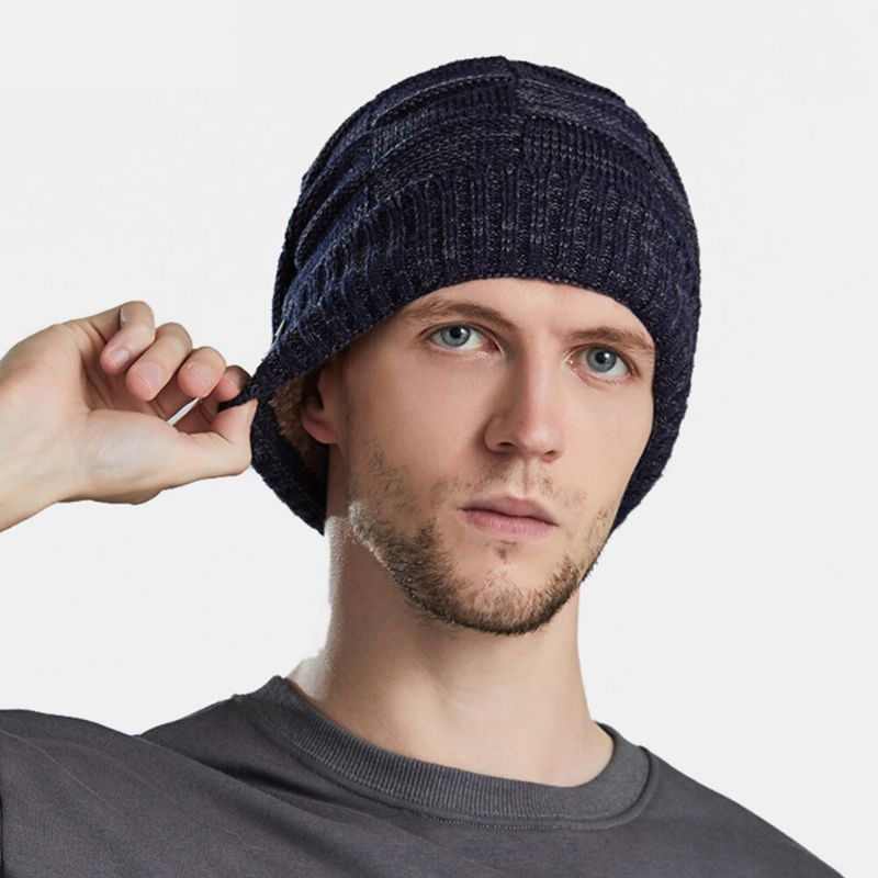 Unisex-strickmützen Gemischte Farben Plus Samt Verdickte Knopfdekoration Kältebeständige Lässige Randlose Beanie-mütze