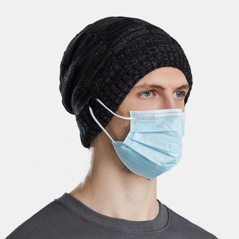 Unisex-strickmützen Gemischte Farben Plus Samt Verdickte Knopfdekoration Kältebeständige Lässige Randlose Beanie-mütze