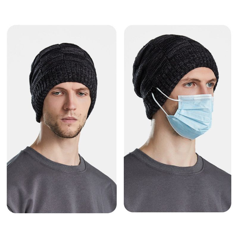 Unisex-strickmützen Gemischte Farben Plus Samt Verdickte Knopfdekoration Kältebeständige Lässige Randlose Beanie-mütze