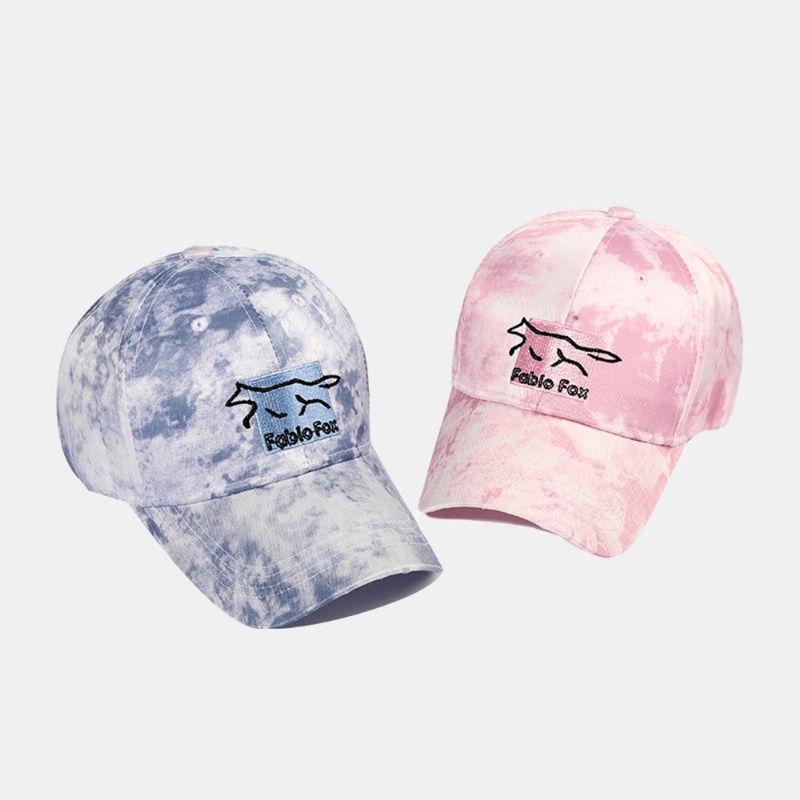 Unisex-tie-dye-efeu-kappe Little Fox Stickmuster Outdoor-sonnenschutz Entspannte Verstellbare Kappen-baseball-mützen