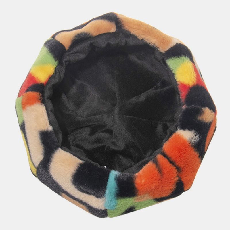 Unisex Tie-dye Plüsch Britischer Stil Warm Weich Kausal All-match Painter Hat Baskenmütze Achteckiger Hut