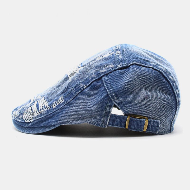 Unisex Washed Denim Saumloch Make-old Retro-sonnenschirm Forward Cap Baskenmütze Caps Flat Hat