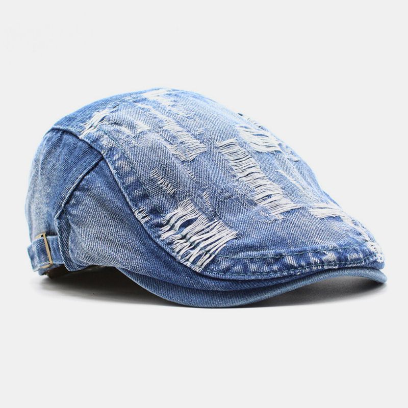 Unisex Washed Denim Saumloch Make-old Retro-sonnenschirm Forward Cap Baskenmütze Caps Flat Hat