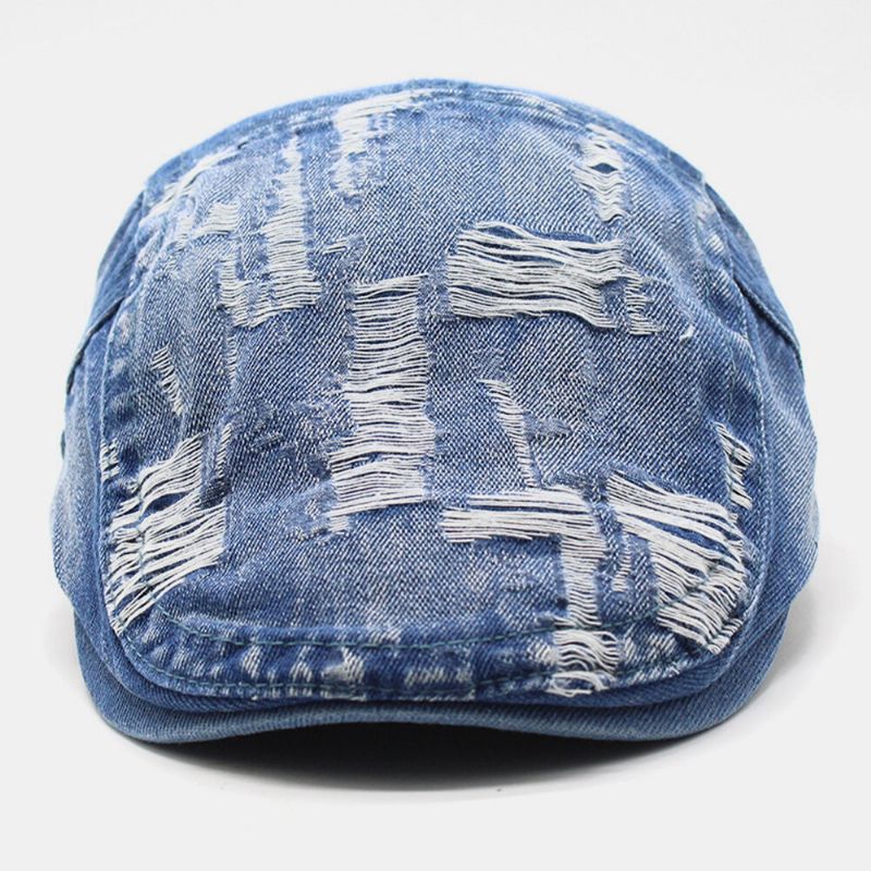 Unisex Washed Denim Saumloch Make-old Retro-sonnenschirm Forward Cap Baskenmütze Caps Flat Hat