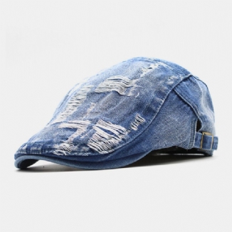 Unisex Washed Denim Saumloch Make-old Retro-sonnenschirm Forward Cap Baskenmütze Caps Flat Hat