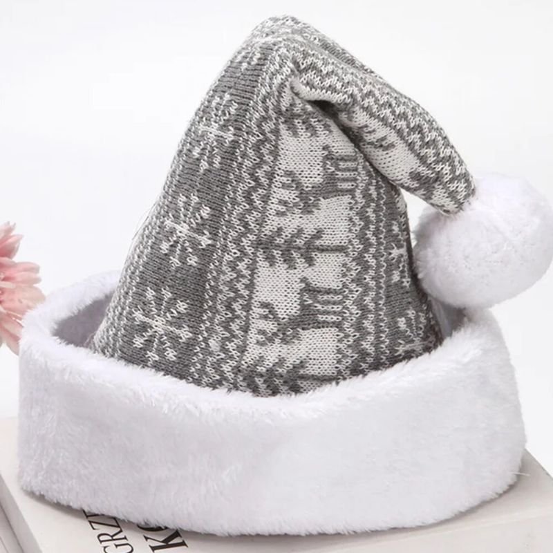 Unisex-weihnachtsmann-strickmütze Mit Elch-schneeflockenmuster Warme Festliche Strickmütze Weihnachtsmütze