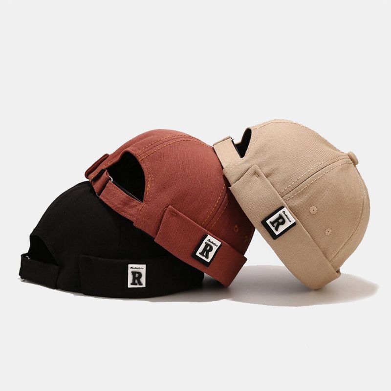 Unisex Wide Brim Letter Label Patch Landlord Cap Casual Sunshade Suncreen Brimless Beanie Skull Cap