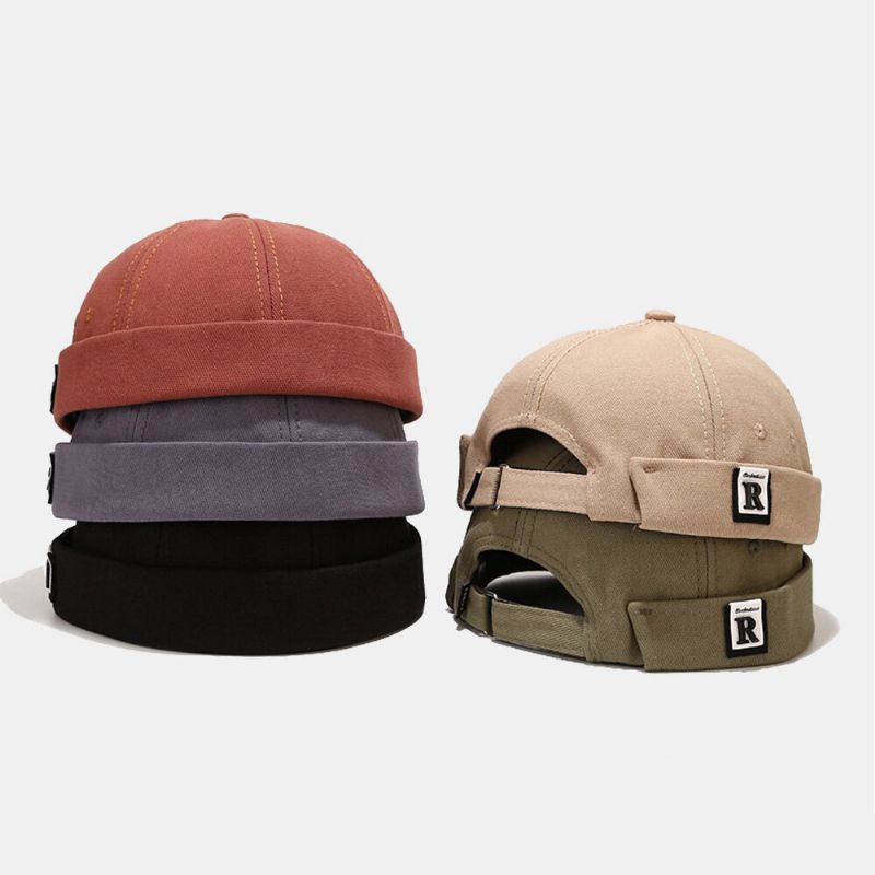 Unisex Wide Brim Letter Label Patch Landlord Cap Casual Sunshade Suncreen Brimless Beanie Skull Cap