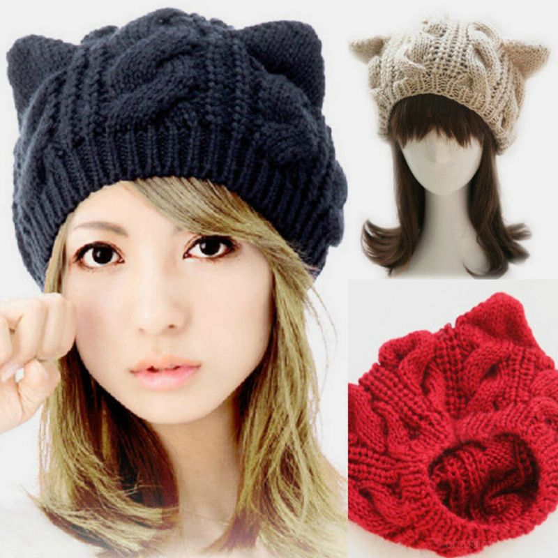 Unisex Woolen Warm Soft Cat Ear Dekoration Casual Cute All-match Paar Mütze Strickmütze