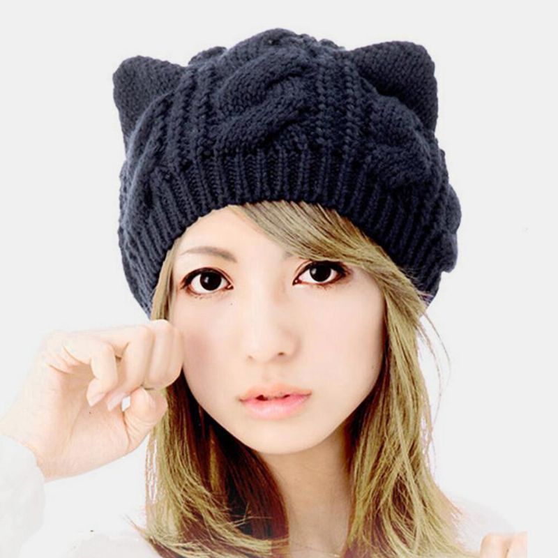 Unisex Woolen Warm Soft Cat Ear Dekoration Casual Cute All-match Paar Mütze Strickmütze