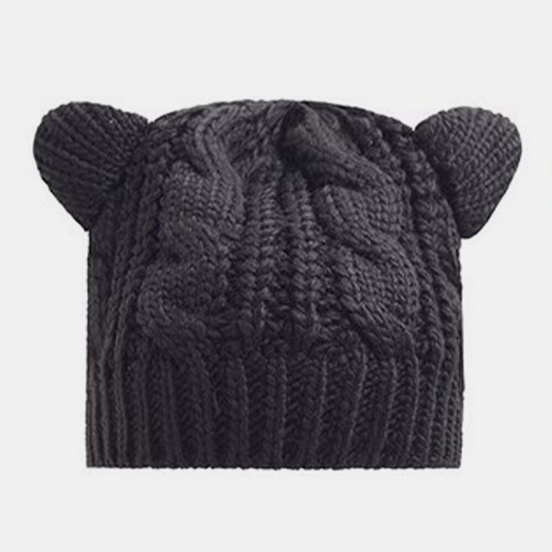 Unisex Woolen Warm Soft Cat Ear Dekoration Casual Cute All-match Paar Mütze Strickmütze