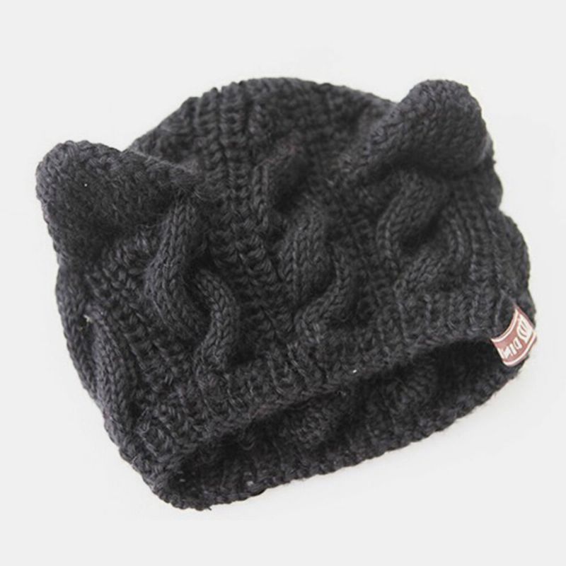 Unisex Woolen Warm Soft Cat Ear Dekoration Casual Cute All-match Paar Mütze Strickmütze