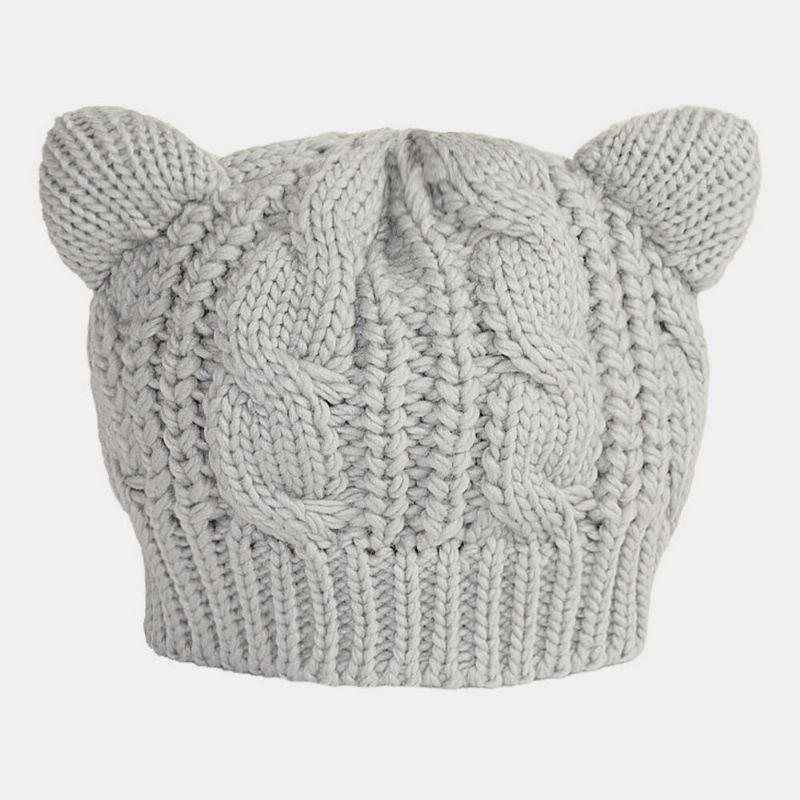 Unisex Woolen Warm Soft Cat Ear Dekoration Casual Cute All-match Paar Mütze Strickmütze