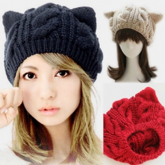 Unisex Woolen Warm Soft Cat Ear Dekoration Casual Cute All-match Paar Mütze Strickmütze