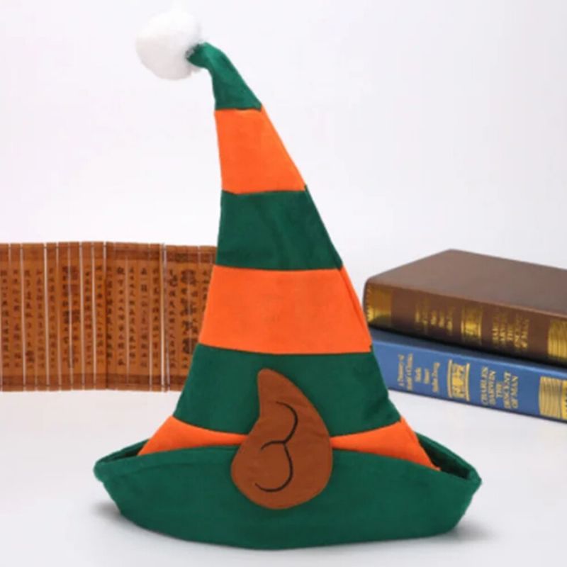 Unsiex Weihnachtsfestlicher Little Elf Cosplay Elf Ear Orange Red Stripe Pattern Hat