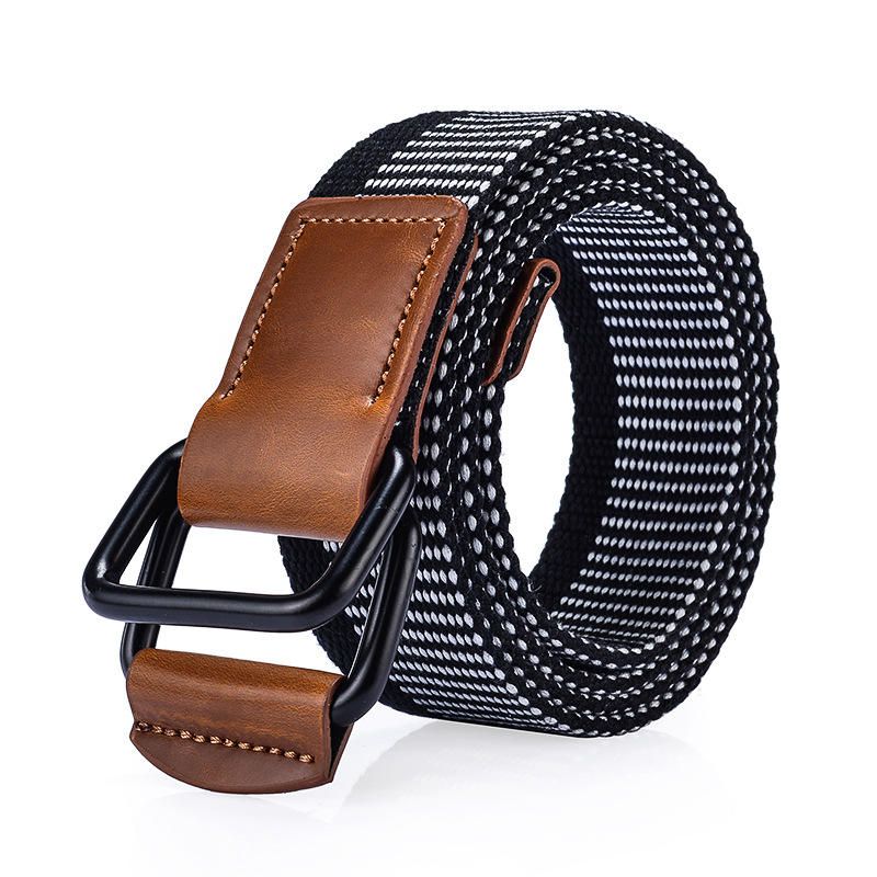 120 cm Weaven Nylon Double Ring Leather Alloy Buckle Belt Military Tactical Durable Pants Strip