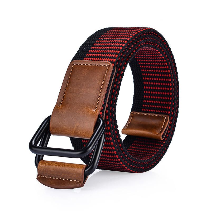 120 cm Weaven Nylon Double Ring Leather Alloy Buckle Belt Military Tactical Durable Pants Strip