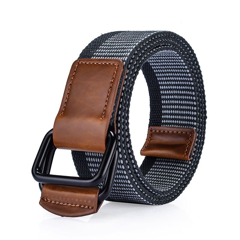 120 cm Weaven Nylon Double Ring Leather Alloy Buckle Belt Military Tactical Durable Pants Strip