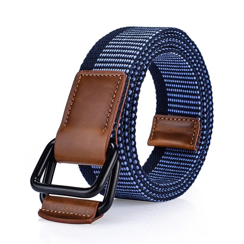 120 cm Weaven Nylon Double Ring Leather Alloy Buckle Belt Military Tactical Durable Pants Strip