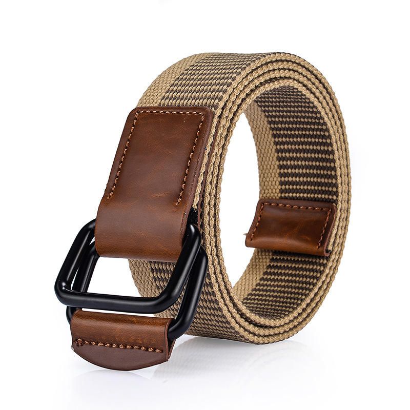 120 cm Weaven Nylon Double Ring Leather Alloy Buckle Belt Military Tactical Durable Pants Strip