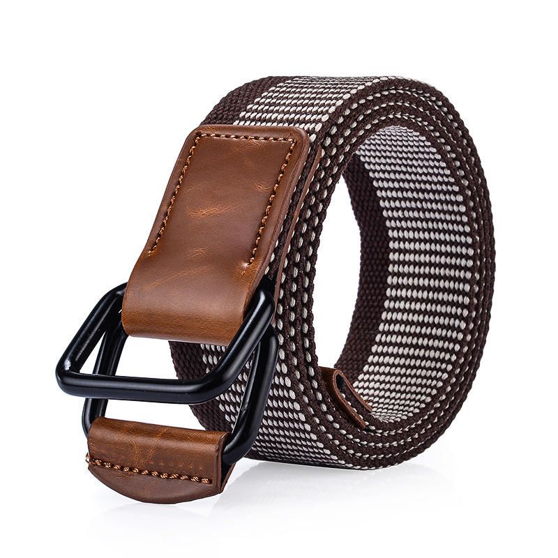 120 cm Weaven Nylon Double Ring Leather Alloy Buckle Belt Military Tactical Durable Pants Strip