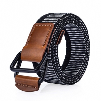 120 cm Weaven Nylon Double Ring Leather Alloy Buckle Belt Military Tactical Durable Pants Strip