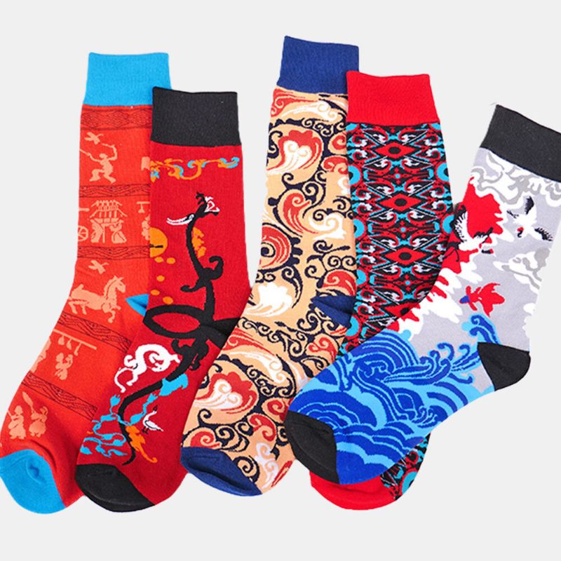 3 Paar Unisex-baumwoll-jacquard-karikaturmuster Atmungsaktive Modische Socken