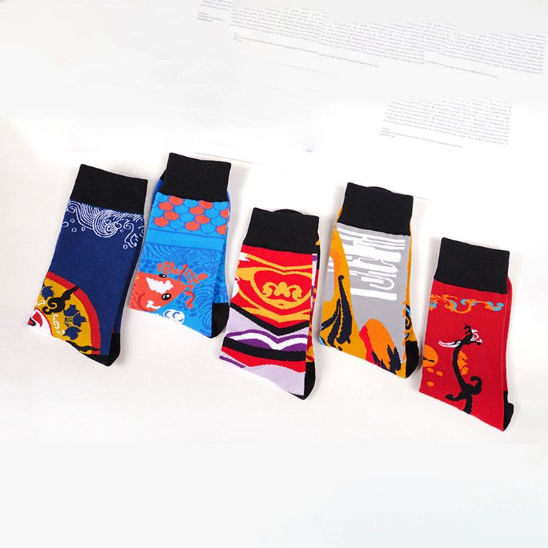 3 Paar Unisex-baumwoll-jacquard-karikaturmuster Atmungsaktive Modische Socken