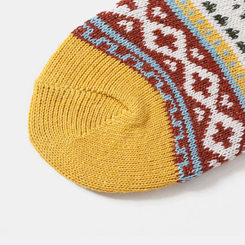 5 Paar Damen Wolle Baumwolle Verdickte Geometrische Gestreifte Punktmuster Atmungsaktive Warme Socken Schlauchsocke