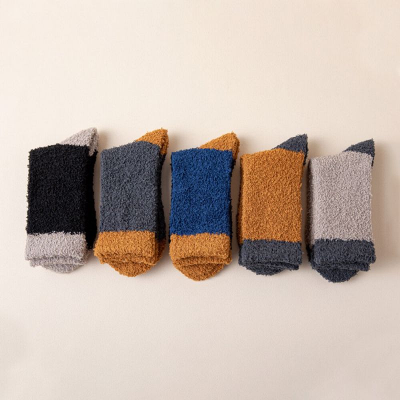 5 Paar Herren-mischkorallen-fleece Verdickte Farblich Passende Einfache Atmungsaktive Und Wärmende Socken