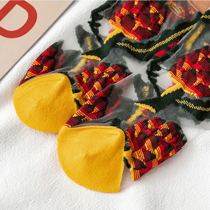 Atmungsaktive Saugfähige Schlauchsocken Aus Ultradünner Baumwolle Mit Sonnenblume Und Weinrebe Für Damen