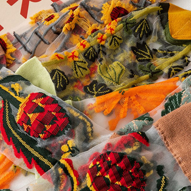 Atmungsaktive Saugfähige Schlauchsocken Aus Ultradünner Baumwolle Mit Sonnenblume Und Weinrebe Für Damen