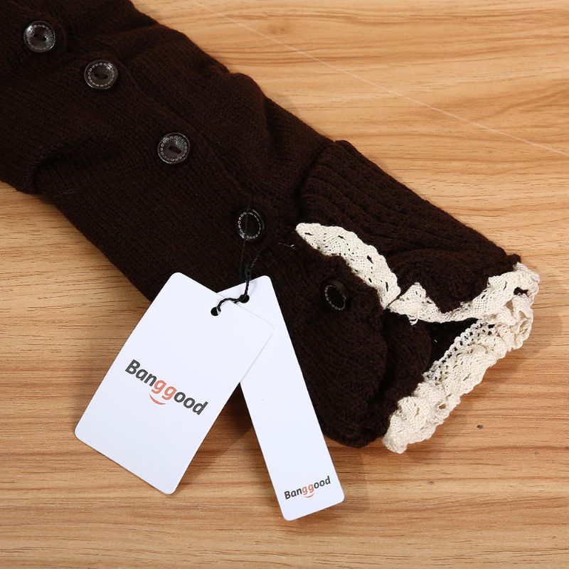 Bang Good Frauen Mädchen Strickstiefel Langer Schlauch Strümpfe Spitze Knopf Dekorative Beine Schutzsocken Strumpfwaren