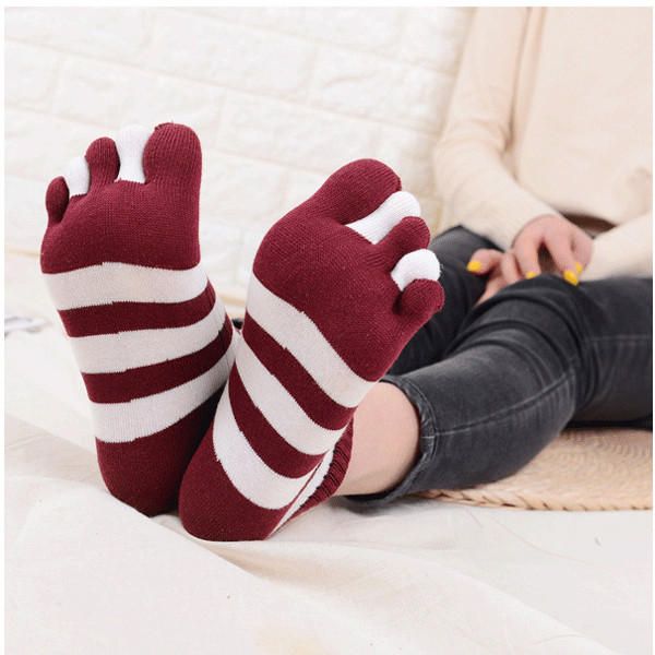 Bequeme Fünf-zehen-socken Mit Breiten Streifen Für Damen