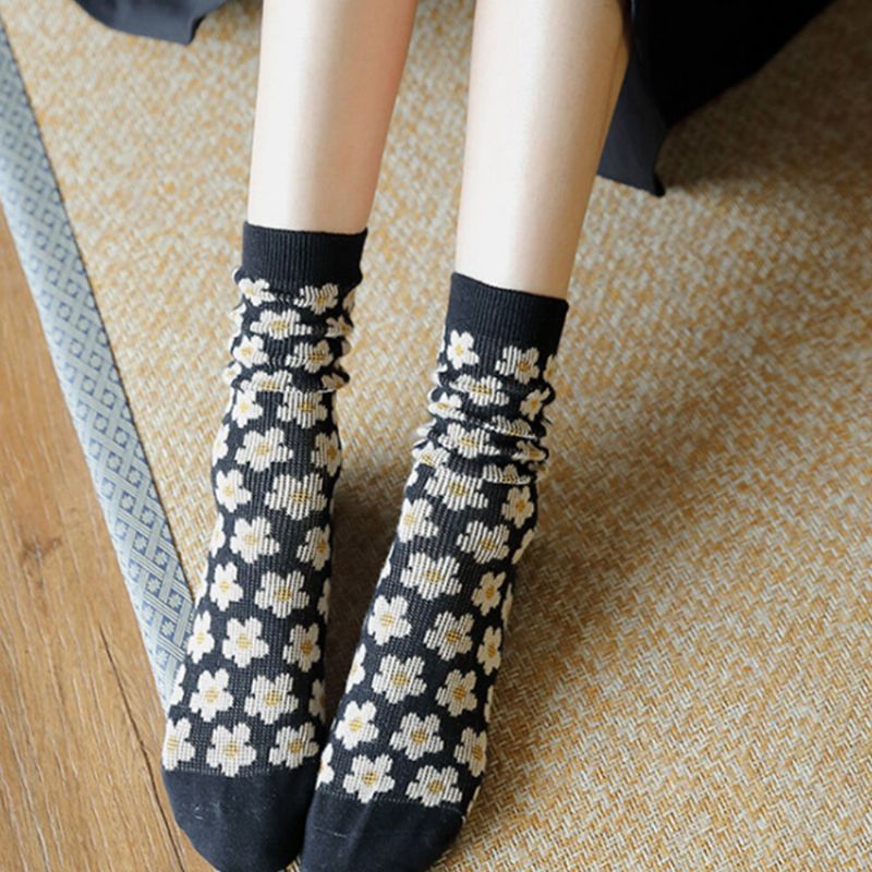 Damen-baumwollsocken Im Britischen Stil Retro-blumenmuster Warme Lässige Schlauchsocken