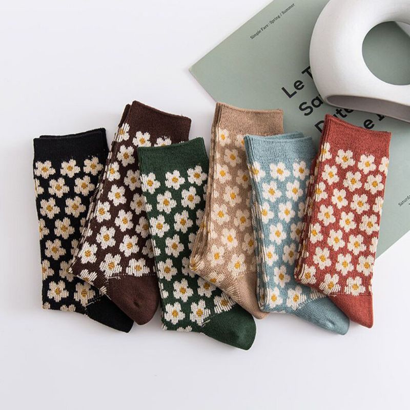 Damen-baumwollsocken Im Britischen Stil Retro-blumenmuster Warme Lässige Schlauchsocken