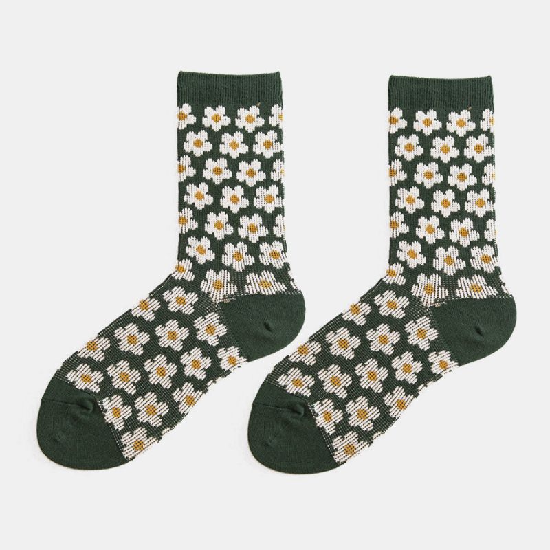 Damen-baumwollsocken Im Britischen Stil Retro-blumenmuster Warme Lässige Schlauchsocken