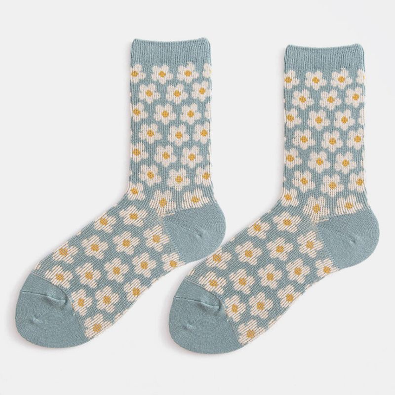 Damen-baumwollsocken Im Britischen Stil Retro-blumenmuster Warme Lässige Schlauchsocken