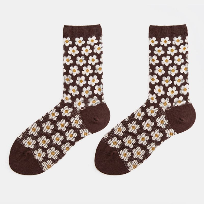 Damen-baumwollsocken Im Britischen Stil Retro-blumenmuster Warme Lässige Schlauchsocken