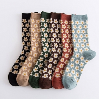 Damen-baumwollsocken Im Britischen Stil Retro-blumenmuster Warme Lässige Schlauchsocken